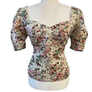 Anthropologie Maeve Womens Sweatheart Neckline Floral Blouse